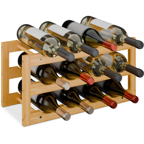 Cantinetta Portabottiglie In Bambù - Set Da 2 Per 5 Bottiglie Orizzontali, 53x14x12 Cm - Foto 9