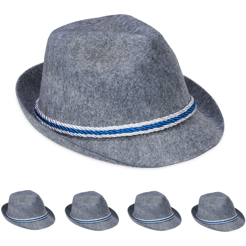 Relaxdays - Traditional Bavarian Hat, Set of 5, October Fest, Costume, Fancy Dress, German, Felt, Polyester, Dark grey