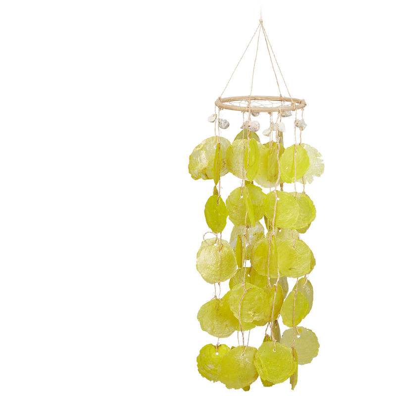 Relaxdays - Carillon à coquillages attrape-rêves mobiles coquillages guirlande Décoration à suspendre 48 cm, jaune
