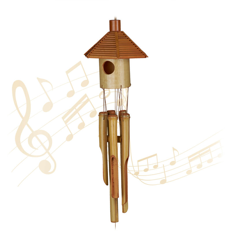 Relaxdays - Carillon à vent en bambou, sons apaisants, hlp 65 x 11 x 13 cm, pour intérieur et extérieur, nature et orange