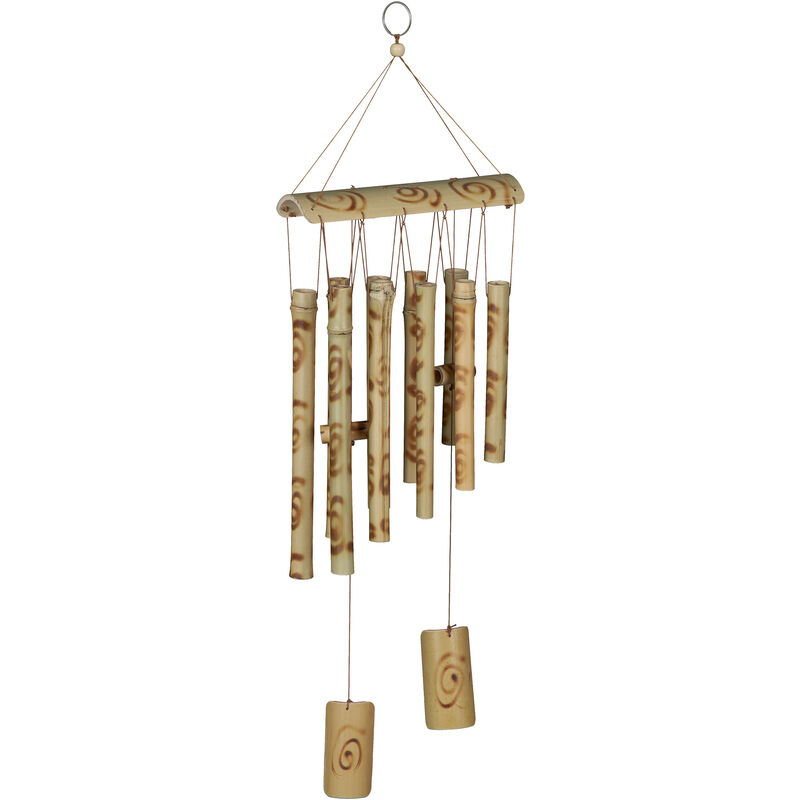 Relaxdays Carillon à vent en bambou, à suspendre, sons apaisants, H x L 60 x 18 cm, pour intérieur et extérieur, nature