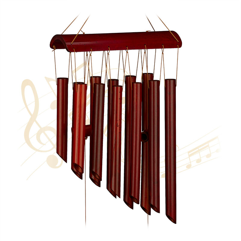Carillon à vent en bambou, à suspendre, sons apaisants, h x L 60 x 21 cm, pour intérieur et extérieur, marron - Relaxdays