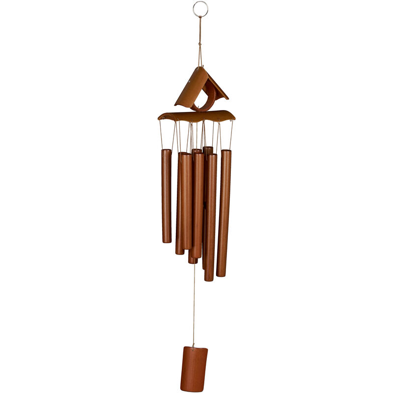 Carillon à vent en bambou, toit pointu, à suspendre, HLP 68x14x7 cm, pour intérieur et extérieur, marron - Relaxdays