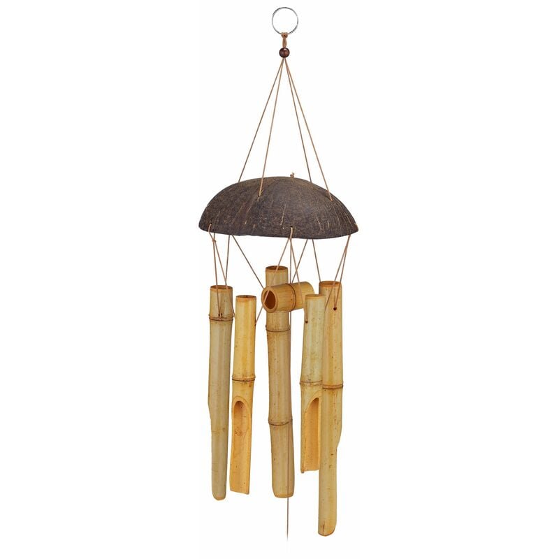 Carillon à vent, tubes en bambou, moitié de noix de coco, h x l : 96 x 15 cm, intérieur et extérieur, nature - Relaxdays