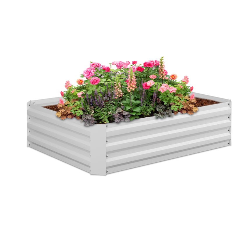 Carré potager, métal galvanisé, fleurs, plantes et légumes, HxLxP : 30x120x90 cm, jardinière extérieure, blanc - Relaxdays