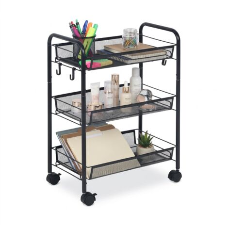 Carrello Relaxdays A 3 Ripiani – Bianco, Con Ruote 360°, Per Cucina, Bagno, Ufficio E Hobby