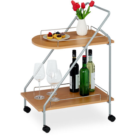 Relaxdays Carrello da Cucina a Ruote, 2 Ripiani, Carrellino di Servizio,  Angolo Bar, HLP: 90x77x40 cm, Marrone Argento