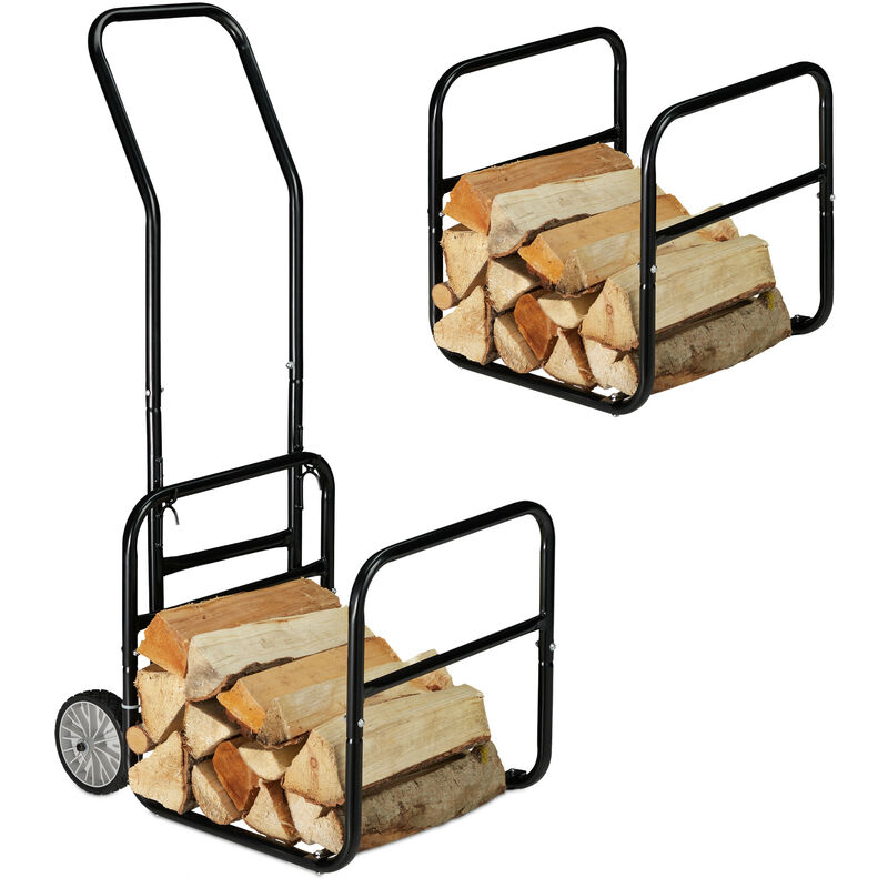 Relaxdays - Firewood Cart, 2in1 Firewood Trolley & Firewood Rack, made of Steel, up to 45 kg, Transport & Storage, Black