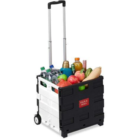 Relaxdays Carrello per la Spesa Pieghevole, 50 L & 35 kg di Carico, Manico Telescopico, Trolley Portaspesa, Nero/Grigio