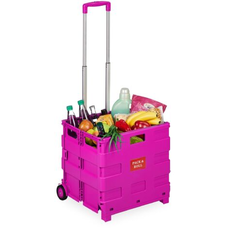 Relaxdays Carrello per Spesa Pieghevole, 35 kg Carico, Manico Telescopico, Carrellino Trolley Portaspesa, Cesto, Rosa