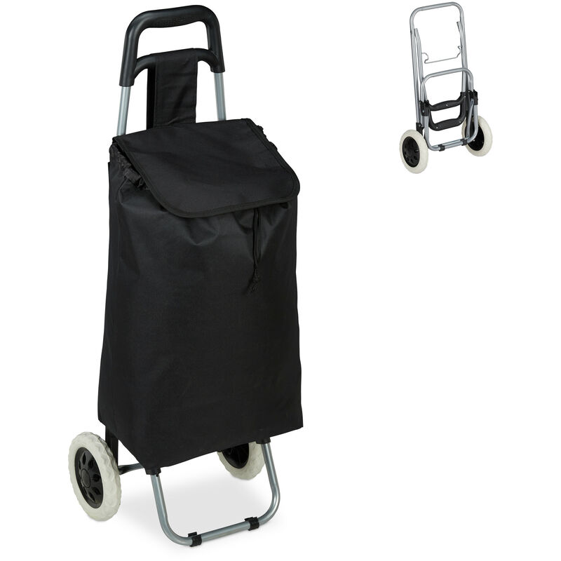 Carrello Portaspesa, Pieghevole, 25 l, Shopping Trolley con Ruote, max.10 kg, hlp 91x40x30 cm, Nero - Relaxdays