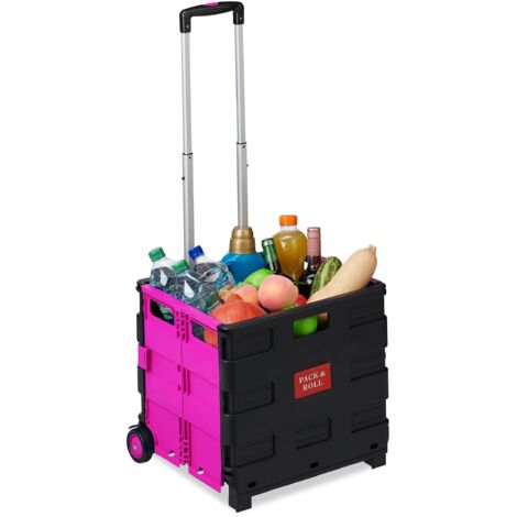 Relaxdays Carrello Portaspesa Pieghevole,Manico Telescopico,2 Ruote Gomma,fino a 35 kg,Trolley Spesa, Alluminio, Rosa