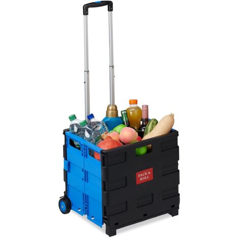 Relaxdays Carrello Portaspesa Pieghevole,Manico Telescopico,2 Ruote Gomma,fino a 35 kg,Trolley Spesa,alluminio, in blu