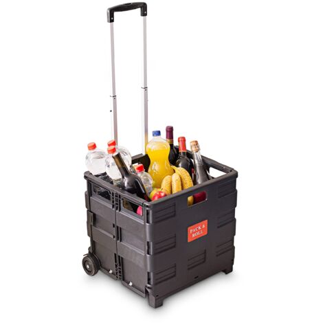 Relaxdays Carrello Portaspesa, Plastica, HxLxB: 39 x 42 x 37 cm, Portata 35 kg, Porta Spesa, Carrellino, Nero, 1