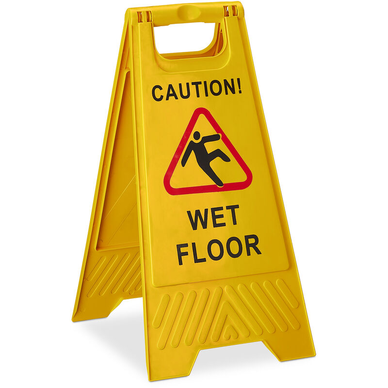 Image of Cartello Avvertimento Anti-Scivolo, in Inglese Segnale Pieghevole Caution Wet Floor, Scritta su 2 Lati, Giallo - Relaxdays
