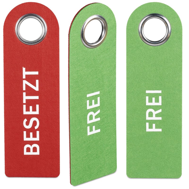 Relaxdays - 6x Door Sign 'Occupied/Free', Set of 6, Hanging wc Plaques, Double-Sided, Bathroom & Office, Felt Hanger, Red/Green