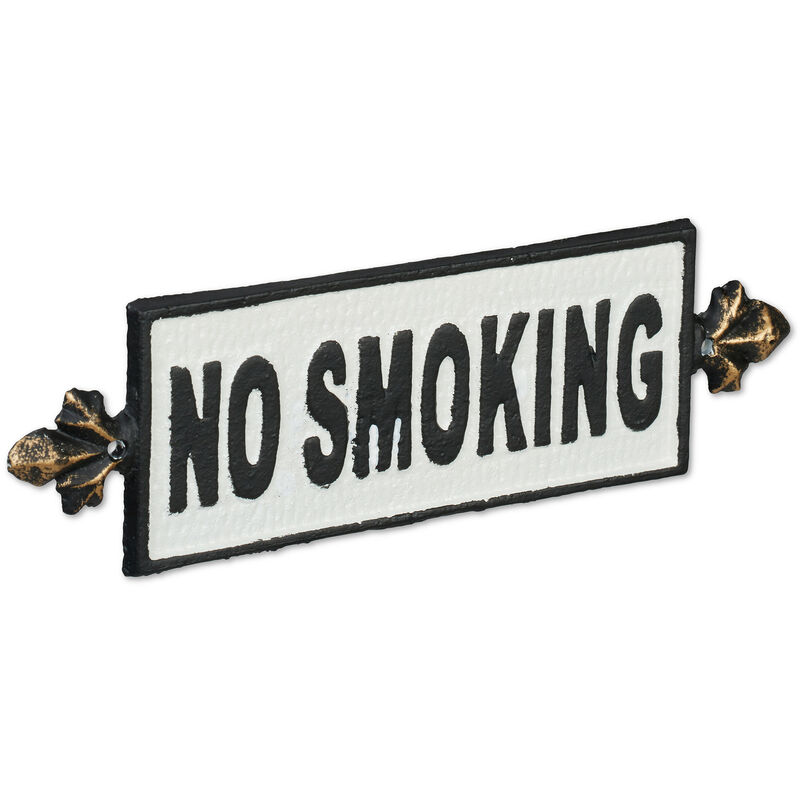 Image of Relaxdays Cartello Vietato Fumare con Scritta No Smoking, Targhetta da Parete Giardino, Segnale in Ghisa, Bianco Nero