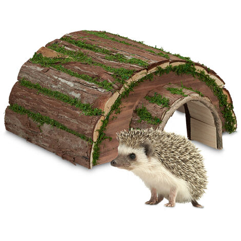 Relaxdays Casa Erizo, Cueva Animales Pequeños, de Madera y Musgo, Refugio Hibernación Jardín, 20 x 40 x 42 cm, Natural