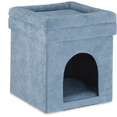 Relaxdays Casa para Gato con Taburete Integrado, Caseta para Perro Pequeño, Cueva Mascota con Cojín, 42x38x38 cm, Gris