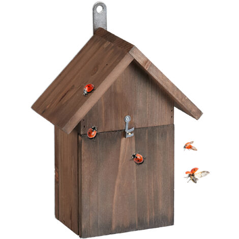 Relaxdays Casetta per Coccinelle, Hotel per Insetti, in Legno di Abete non Trattato, da Appendere, 23x18x10 cm, Marrone