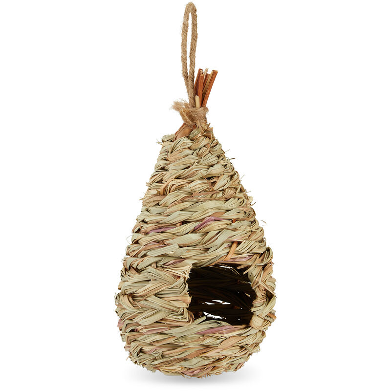 Relaxdays - Bird Nest, For Hanging, Balcony, Terrace, Garden, Woven, Straw, h x d: 29 x 12 cm, Natural