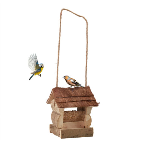 relaxdays Casetta per Uccelli, Realizzata a Mano, in Legno, Decorazione per Balcone & Giardino, 15x12x15 cm, Naturale