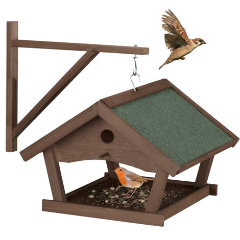 Relaxdays Casetta per Uccellini, Mangiatoia in Legno, Outdoor, Decorazione da Giardino, 35x42,5x40,5 cm, Marrone Scuro