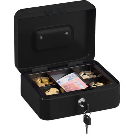 Relaxdays Cash Box, Lockable, Coin Counter Tray, Steel, 2 Keys, Change & Notes, 9 X 30.5 X 23.5 Cm, Grey - View #3