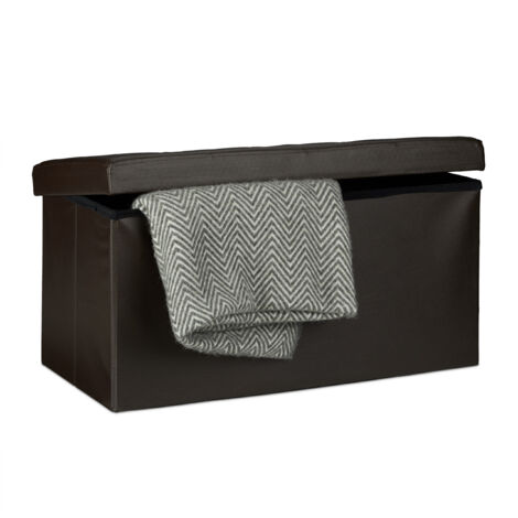 Relaxdays Cassapanca Contenitore, Pouf Pieghevole in Similpelle, HxLxP 38 x 76 x 38 cm, Panca con Coperchio, Marrone