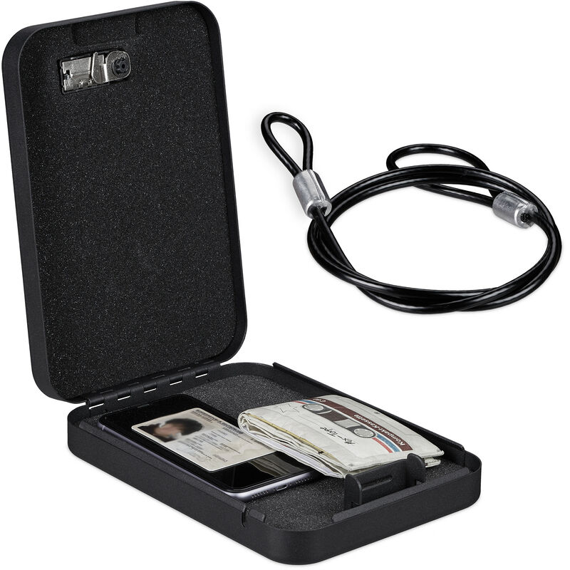 Image of Cassetta di Sicurezza Portatile con Combinazione Numeri, Mini Cassaforte, Acciaio, HxLxP 4,5 x 17 x 24cm, nero - Relaxdays