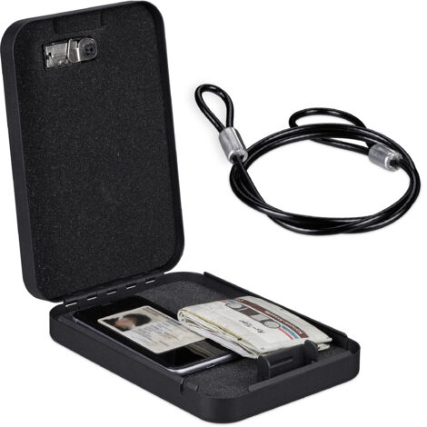 Relaxdays Cassetta di Sicurezza Portatile con Combinazione Numeri, Mini Cassaforte, Acciaio, HxLxP 4,5 x 17 x 24cm, nero