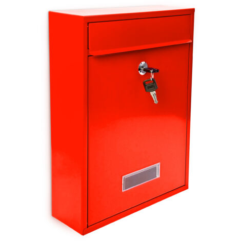 Relaxdays Cassetta Postale, Laccata, Targhetta per Nome, Accessorio Esterno Moderno Monocolore 26,5 x 35 x 8,5 cm, Rosso