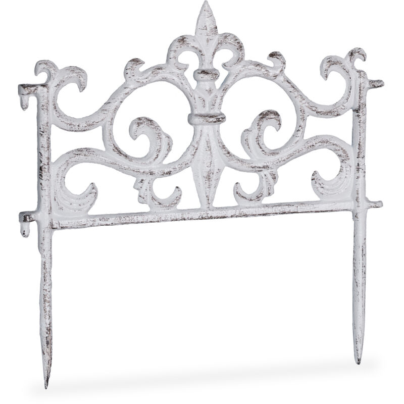 Cast Iron Flowerbed Fence, Vintage Design, Single Panel, Decorative Lawn Edging, Hxw, 27x27cm, White - Relaxdays