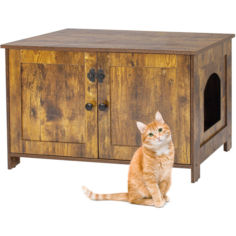 Relaxdays Cat Cabinet For Litter Tray, Partition, Side Entrance, Hwd 46x78.5x44.5cm, Dark Brown