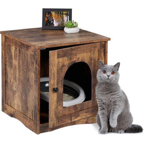 Relaxdays Cat Cabinet for Litter Tray, Separate Partition, Side Entrance, Industrial Design, HWD: 50 x 48 x 50 cm, Brown