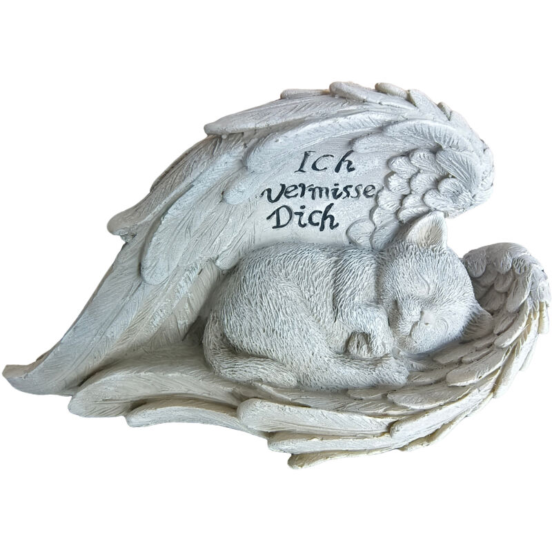 Relaxdays Cat Grave Ornament, Garden Figurine, Pet Memorial, Cat Angel, Weatherproof Memorial Stone, Cream