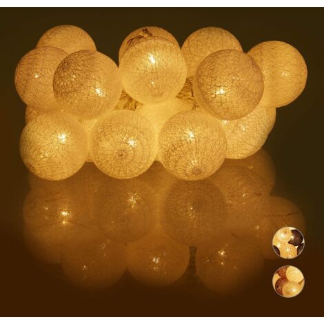 Relaxdays Catena di Luci a LED, 20 Sfere Luminose in Cotone, da Atmosfera, a Batteria, Luci da 6 cm Ø, in Bianco