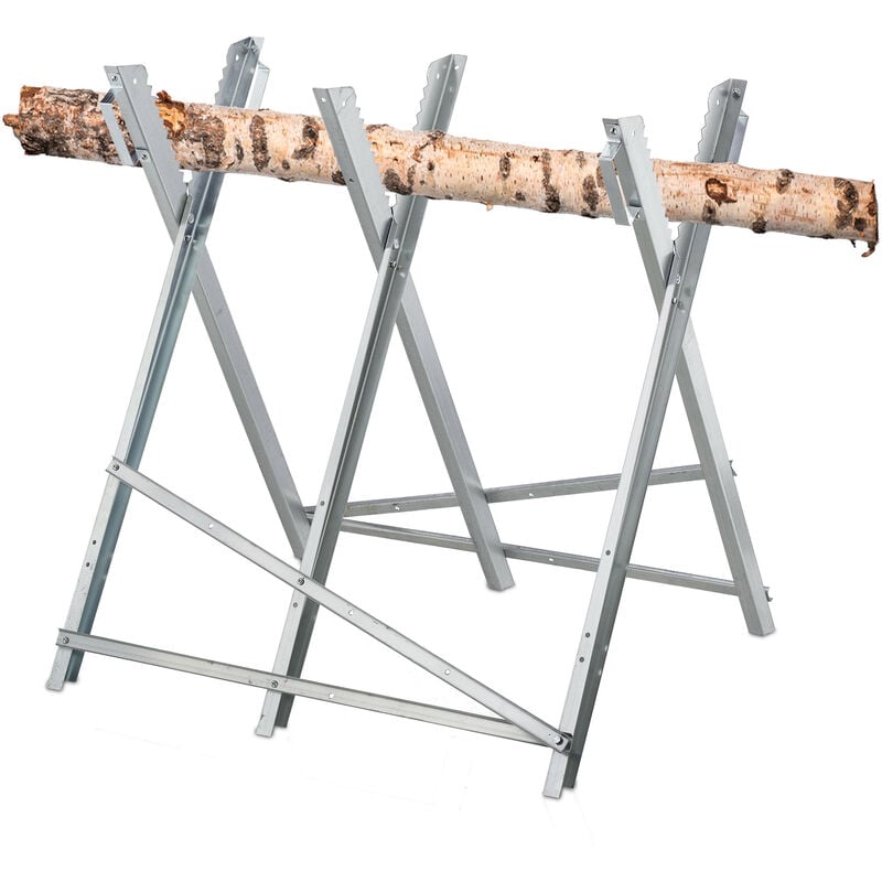 Relaxdays Sawhorse, Wood Sawing, 150 kg, Work Bench Chainsaws, Firewood, Sturdy Steel, HxWxD 80 x 80 x 82 cm, Silver