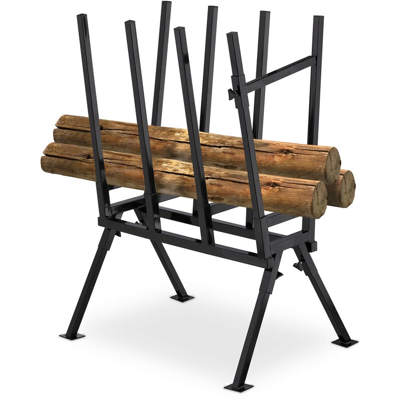 Relaxdays - Sawhorse, Wood Sawing, 400 kg, Work Bench Chainsaws, Firewood, Sturdy Steel, HxWxD 107 x 81 x 53 cm, Black