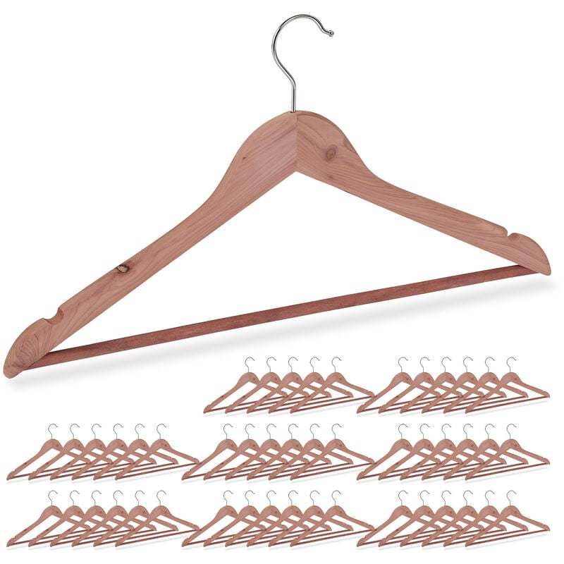 Set of 48 Relaxdays Cedarwood Coat Hangers, Closet Mothproofing, Chic Design, Notches, W: 44 cm, Natural