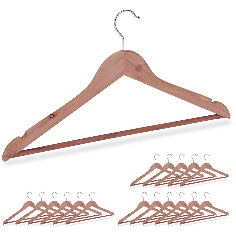 Set of 18 Relaxdays Cedarwood Coat Hangers, Closet Mothproofing, Chic Design, Notches, w: 44 cm, Natural