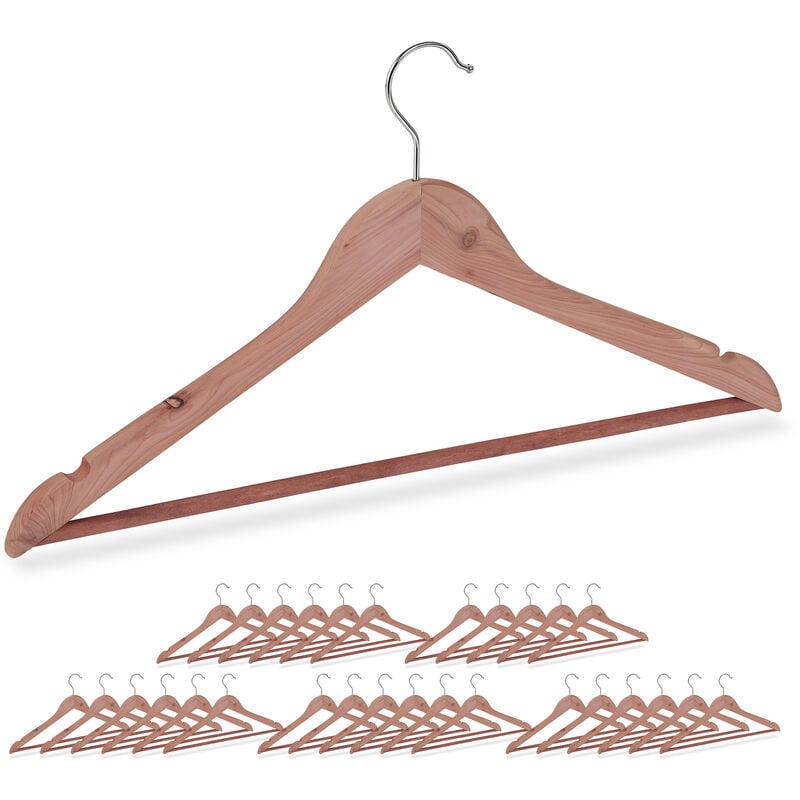 Set of 30 Relaxdays Cedarwood Coat Hangers, Closet Mothproofing, Chic Design, Notches, W: 44 cm, Natural