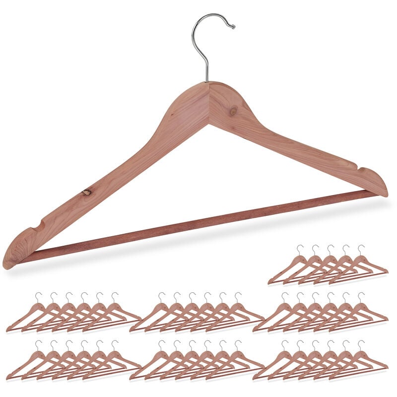 Set of 42 Relaxdays Cedarwood Coat Hangers, Closet Mothproofing, Chic Design, Notches, w: 44 cm, Natural