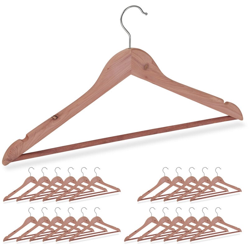 Set of 24 Relaxdays Cedarwood Coat Hangers, Closet Mothproofing, Chic Design, Notches, w: 44 cm, Natural