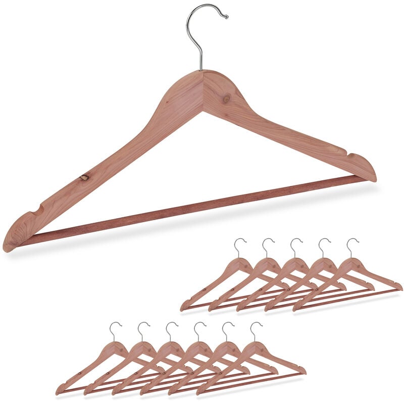 Set of 12 Relaxdays Cedarwood Coat Hangers, Closet Mothproofing, Chic Design, Notches, W: 44 cm, Natural