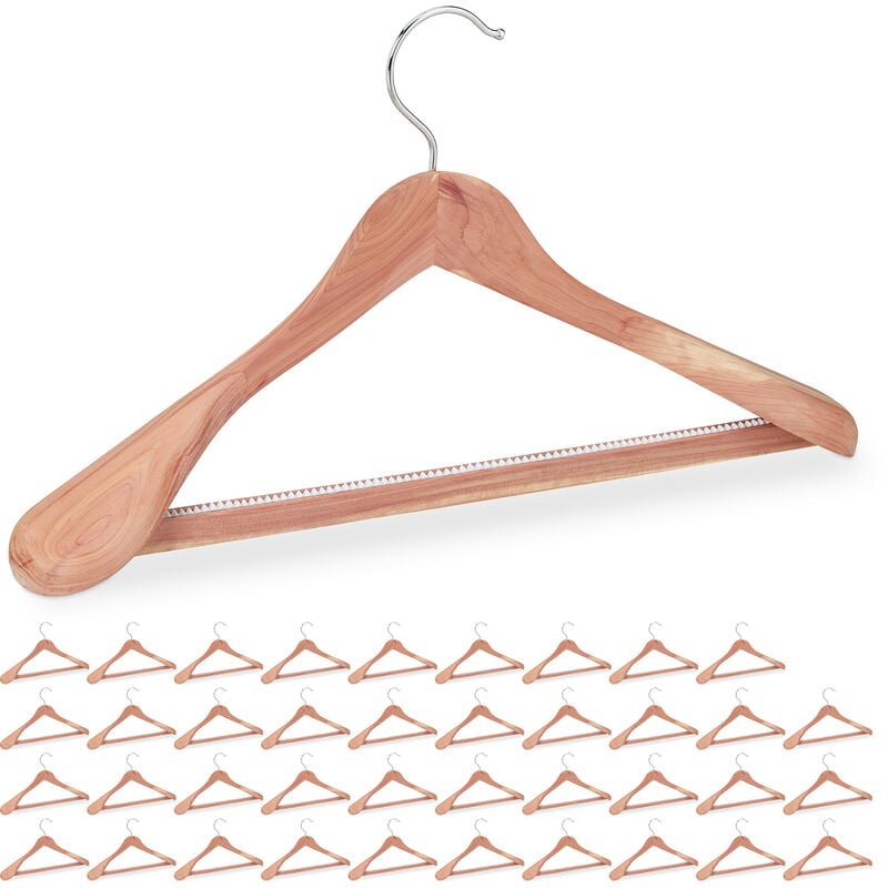 Set of 40 Relaxdays Cedarwood Suit Hangers, Mothproofing, Non-Slip & Sturdy, Wide with Pants Rail, 45 cm, Natural
