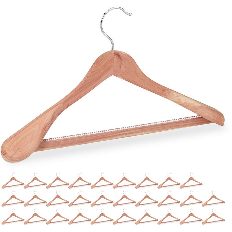 Set of 30 Relaxdays Cedarwood Suit Hangers, Mothproofing, Non-Slip & Sturdy, Wide with Pants Rail, 45 cm, Natural