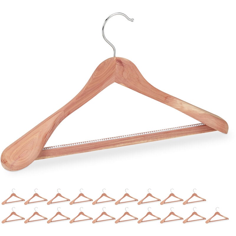 Set of 20 Relaxdays Cedarwood Suit Hangers, Mothproofing, Non-Slip & Sturdy, Wide with Pants Rail, 45 cm, Natural