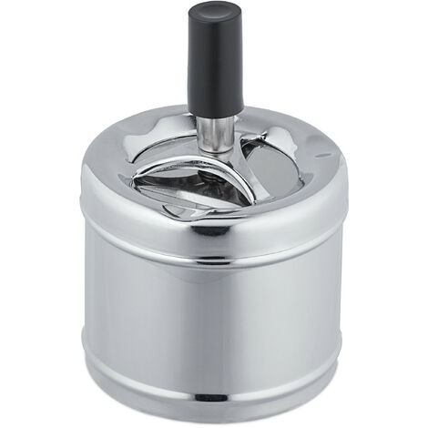 Relaxdays Cenicero Tapa Giratoria, Metal, Exterior/Interior, 11,5 x 8 cm, A Prueba Viento, Recipiente Colillas, Plateado