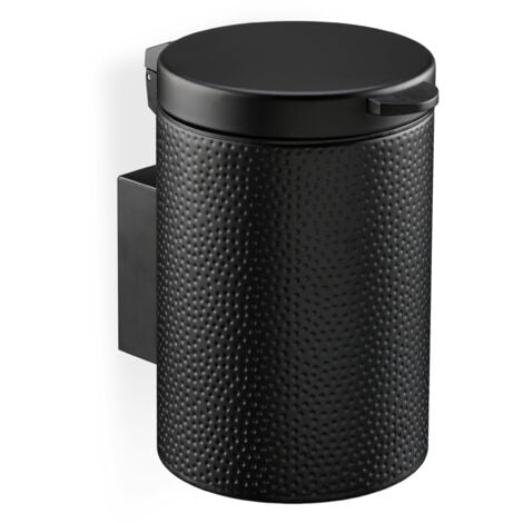 Relaxdays Cestino da Bagno da Muro, Pattumiera 3 L, Chiusura Automatica Secchio Interno Estraibile, in Ferro, Nero